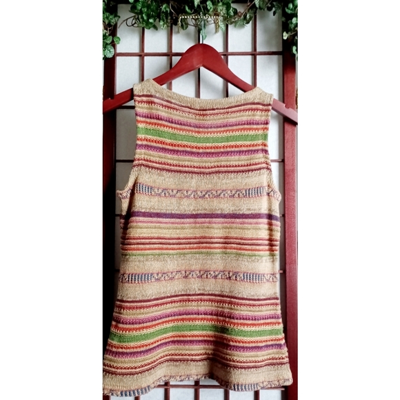Lauren Ralph Lauren Sleeveless Aztec Inspired Knit Linen-Blend Top - Earthtones - Picture 10 of 15